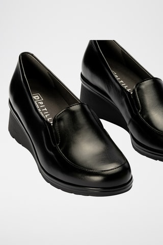Mocassins com cunha em couro - Preto