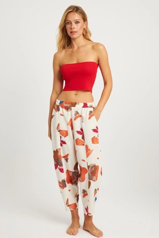 Pantaloni in lino - Ecrù e marrone