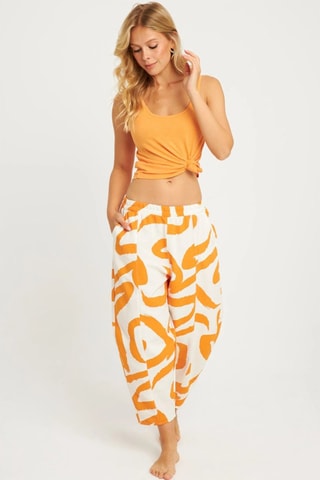 Pantaloni in lino - Ecrù e arancione
