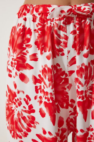 Pantaloni loose vita alta - Ecrù e rosso