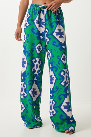 Pantaloni palazzo lino - Verde e navy