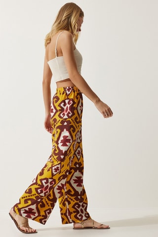 Pantaloni palazzo lino - Senape e marrone
