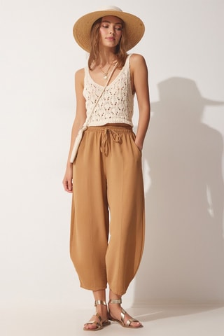 Pantaloni shalwar 7/8 a vita alta - Marrone chiaro