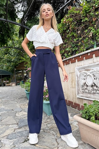 Pantaloni palazzo a vita alta - Navy