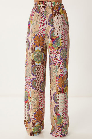 Pantaloni wide legs a vita alta - Beige