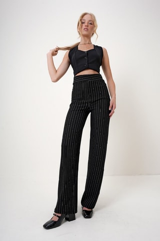 Pantaloni wide legs a vita alta - Nero