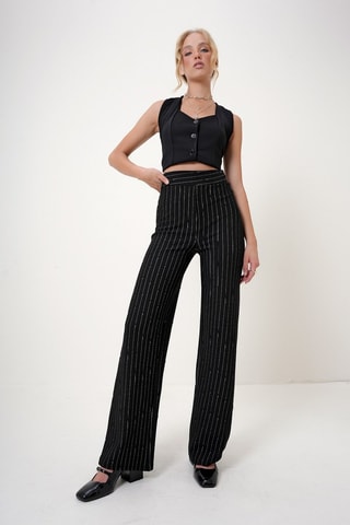 Pantaloni wide legs a vita alta - Nero
