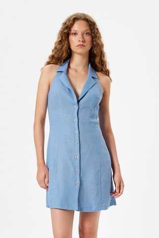 Abito a camicia in lino - Cobalto