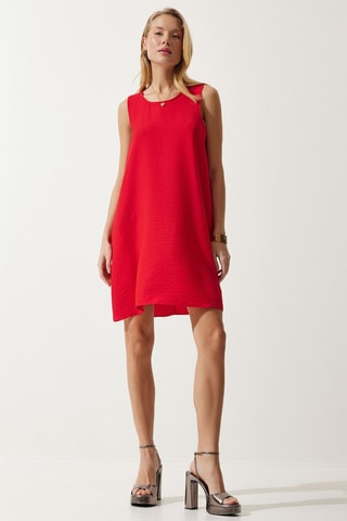 Abito a trapezio in lino - Rosso