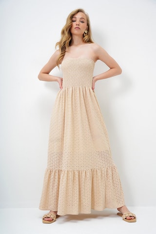 Abito bustier in sangallo - Beige