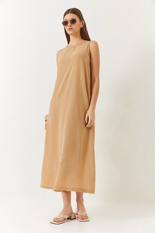 Abito midi in lino - Marrone