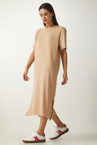 Abito taglio dritto in velluto - Beige