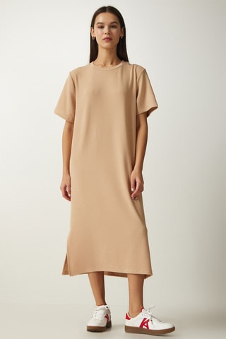 Abito taglio dritto in velluto - Beige