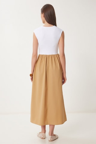 Abito midi - Beige e bianco