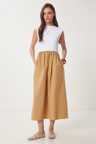 Abito midi - Beige e bianco