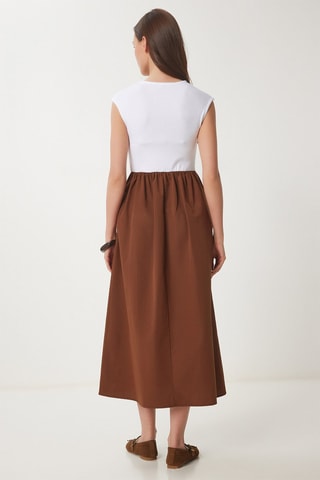 Abito midi - Marrone scuro e bianco