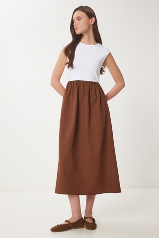 Abito midi - Marrone scuro e bianco