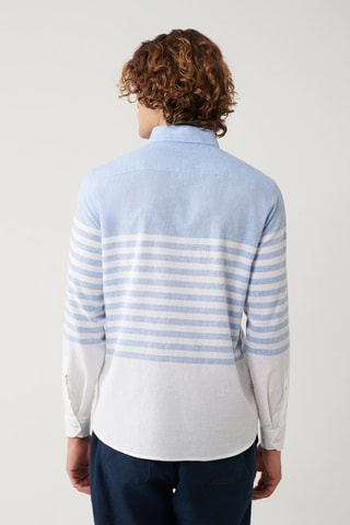 Camicia slim in lino - Blu