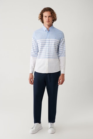 Camicia slim in lino - Blu