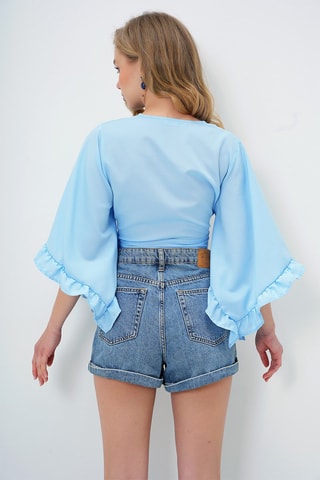 Blusa a portafoglio - Celeste