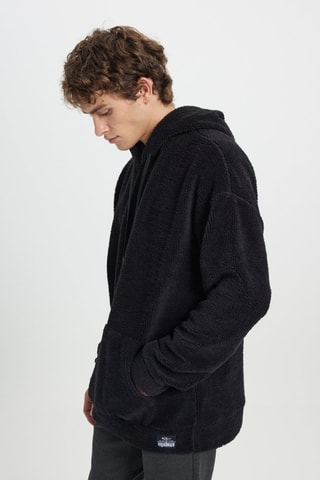 Felpa in pile con cappuccio - Nero