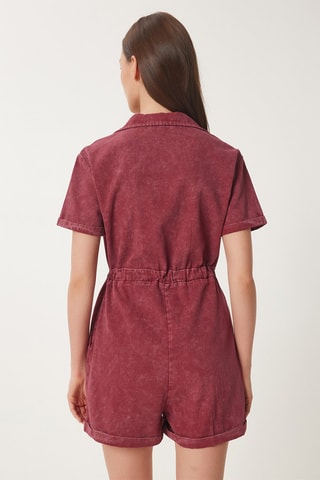Tuta corta in jeans - Bordeaux