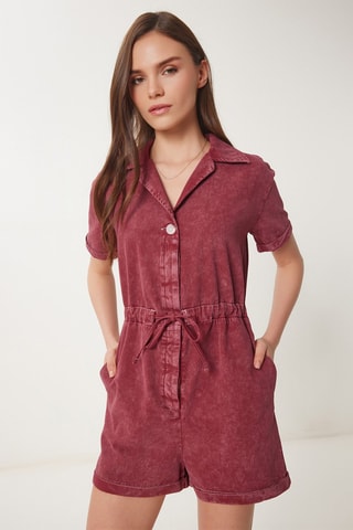 Tuta corta in jeans - Bordeaux