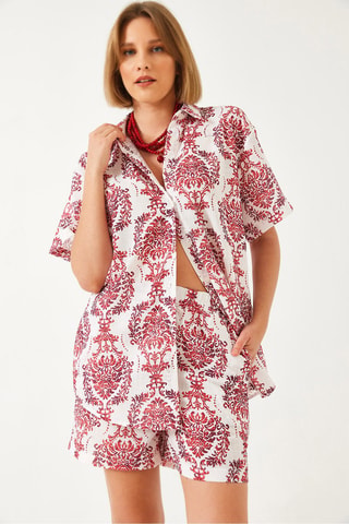 Camicia e shorts a vita alta - Bordeaux