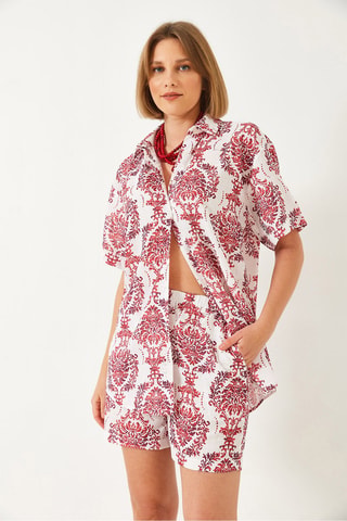 Camicia e shorts a vita alta - Bordeaux