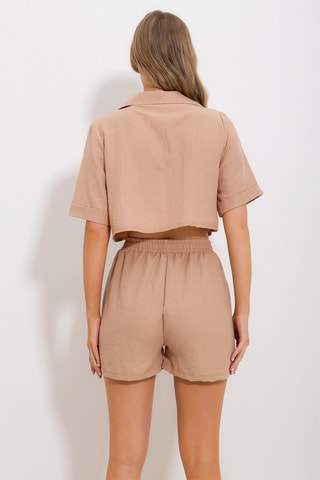 Crop top e shorts a vita alta - Beige