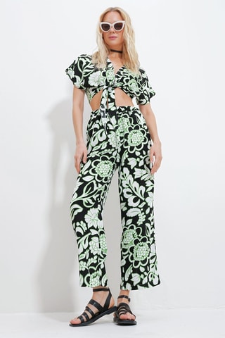 Crop top e pantaloni a vita alta - Verde chiaro