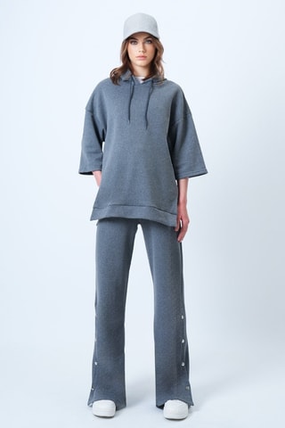 Felpa con cappuccio e pantaloni wide legs a vita alta - Antracite melange