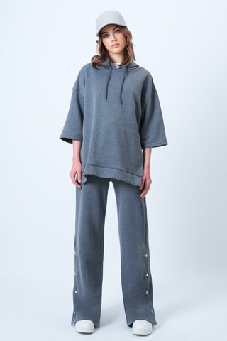 Felpa con cappuccio e pantaloni wide legs a vita alta - Antracite melange