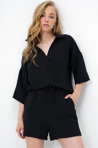 Blusa e shorts a vita alta - Nero