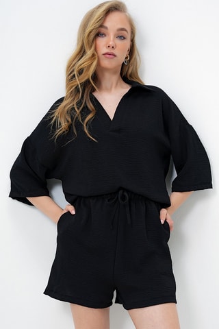 Blusa e shorts a vita alta - Nero