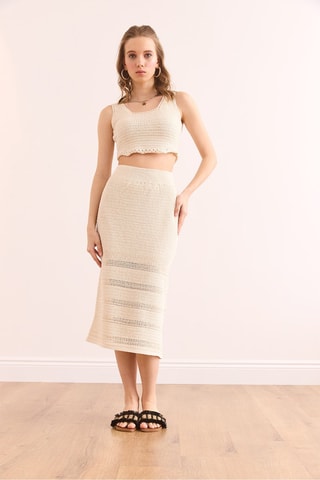 Crop top e gonna midi a vita alta - Ecrù