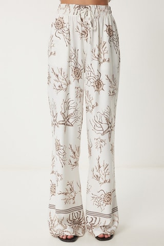 Pantaloni a vita alta e blusa - Marrone e bianco