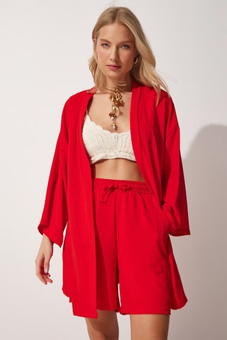Kimono e shorts a vita alta - Rosso