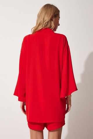 Kimono e shorts a vita alta - Rosso