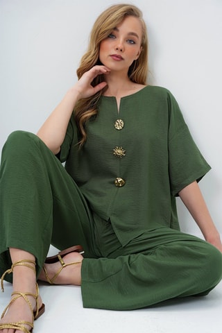 Blusa e pantaloni a vita alta - Kaki