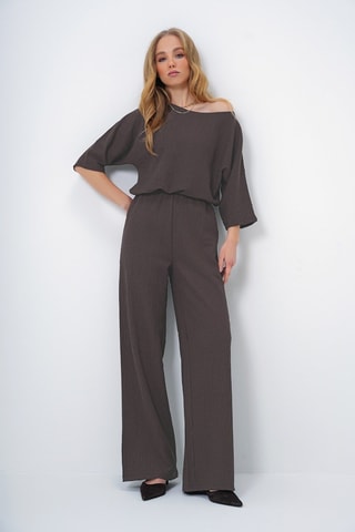 Top e pantaloni palazzo a vita alta - Marrone