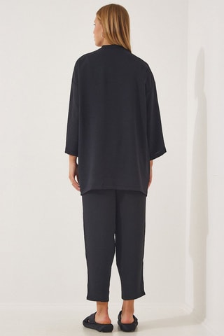 Kimono e pantaloni 7/8 a vita alta - Nero