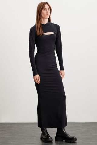 Crop top con cappuccio - Nero