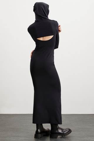 Crop top con cappuccio - Nero
