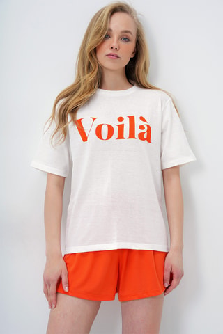 T-shirt e shorts a vita alta - Arancione