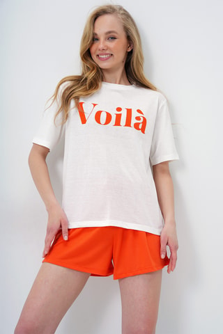 T-shirt e shorts a vita alta - Arancione