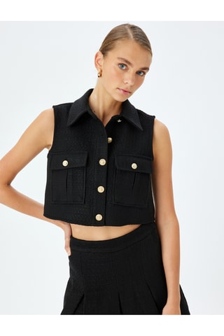 Giacca corta senza maniche in tweed - Nero