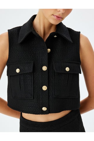 Giacca corta senza maniche in tweed - Nero