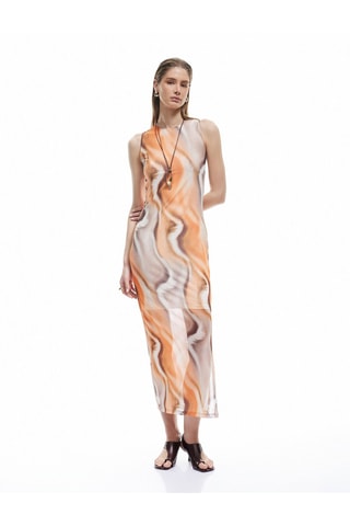 Abito midi - Arancione e marrone