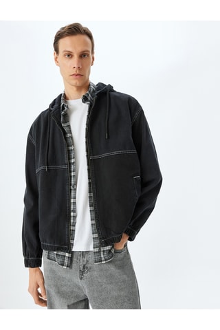 Giacca in jeans con cappuccio - Nero